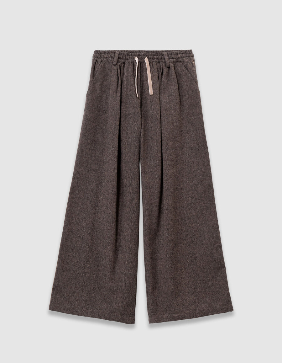 pantalones anchos de franela marrón jaspeada para niña