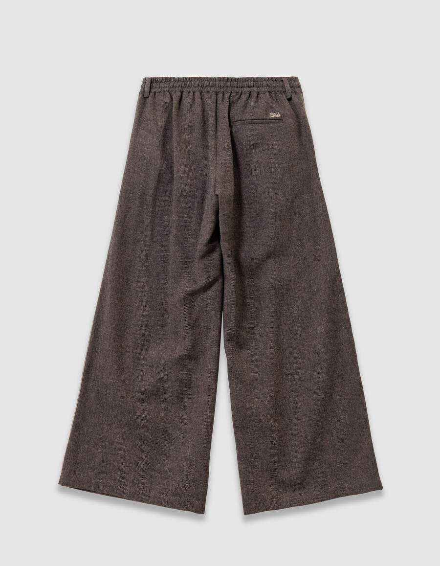 pantalones anchos de franela marrón jaspeada para niña