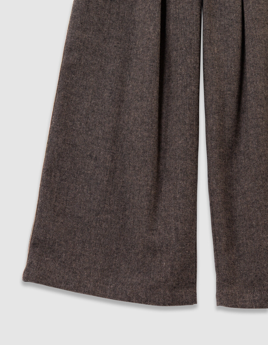 pantalones anchos de franela marrón jaspeada para niña
