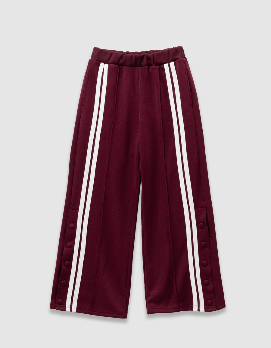 joggers burdeos para niña con rayas blancas