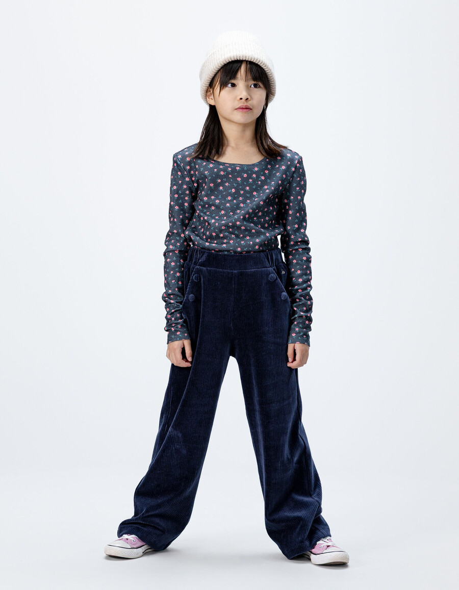 pantalones deportivos de punto de pana azul para niña