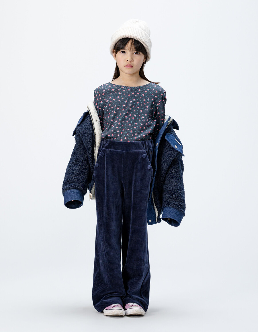 pantalones deportivos de punto de pana azul para niña
