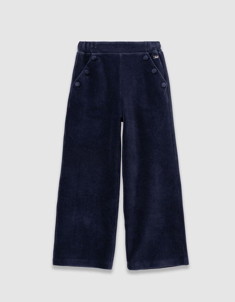 pantalones deportivos de punto de pana azul para niña