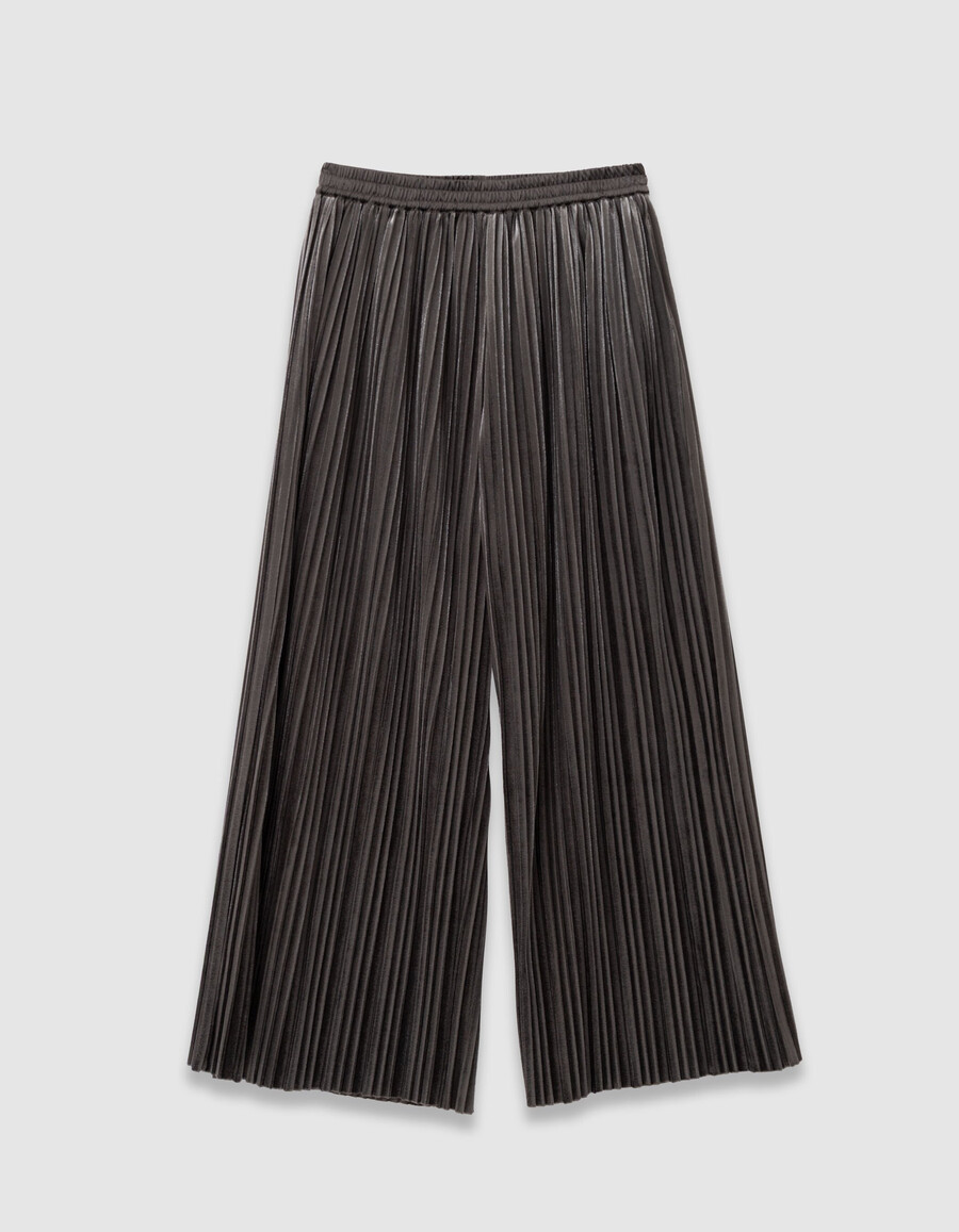 pantalones anchos plisados de terciopelo panne caqui para niña