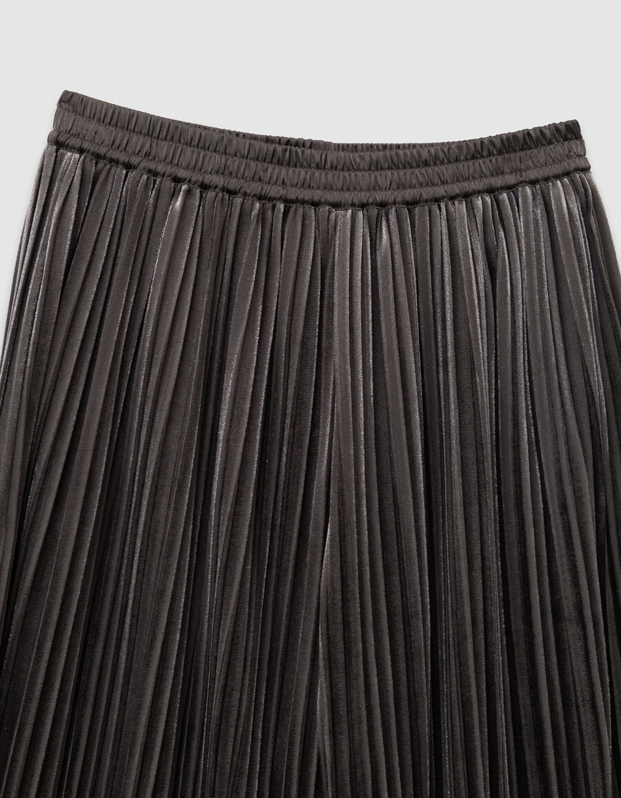 pantalones anchos plisados de terciopelo panne caqui para niña