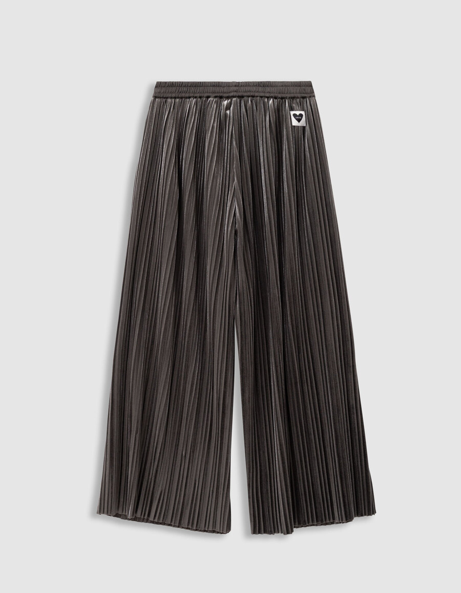 pantalones anchos plisados de terciopelo panne caqui para niña