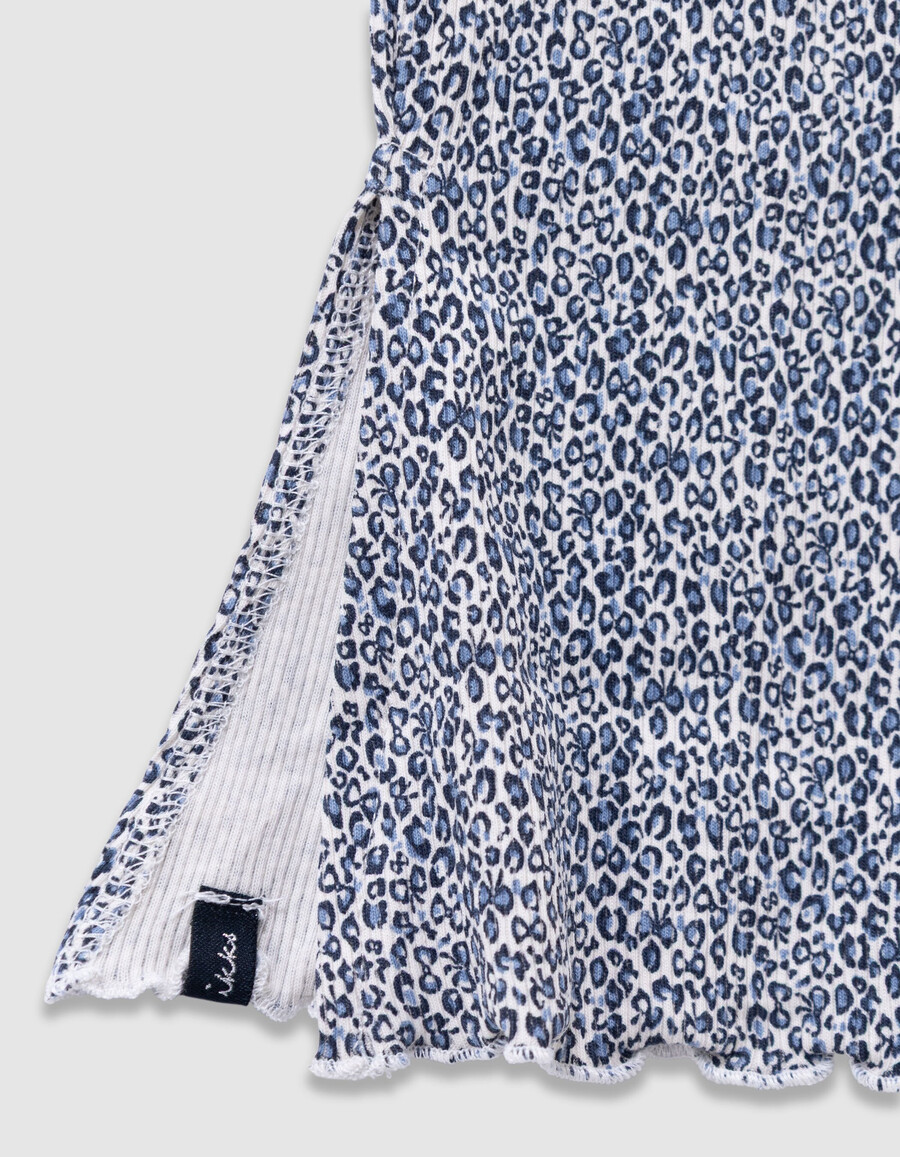 leggings acampanados azul marino para niña con estampado de lazo de leopardo