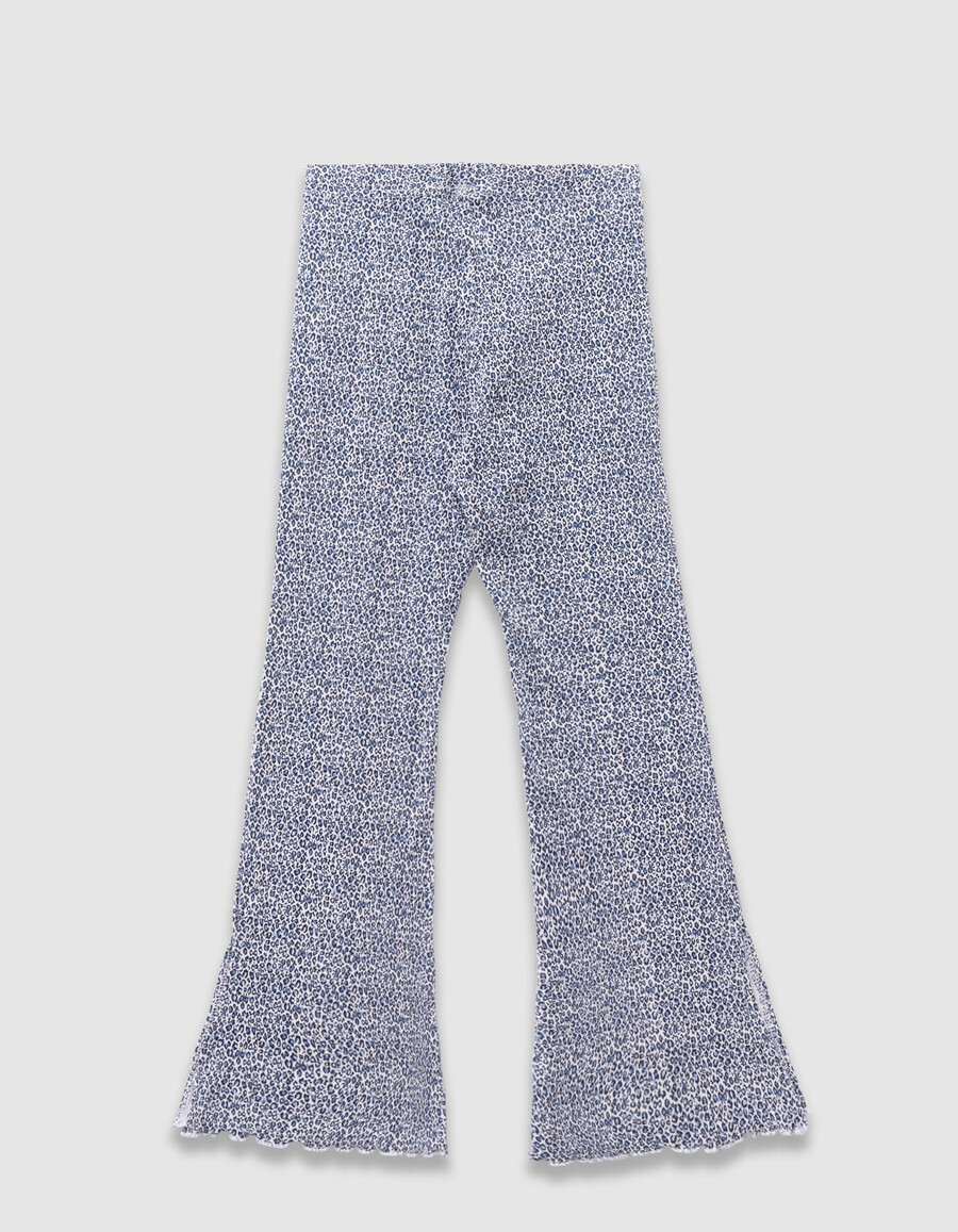 leggings acampanados azul marino para niña con estampado de lazo de leopardo