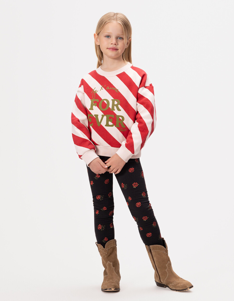 leggings reversibles de terciopelo negro y estampado de rosas para niña
