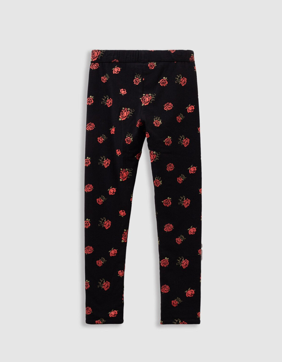 leggings reversibles de terciopelo negro y estampado de rosas para niña