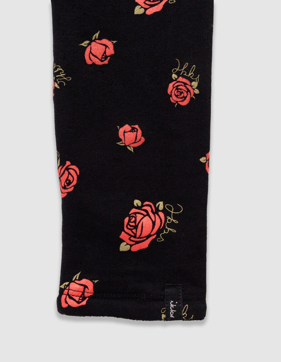 leggings reversibles de terciopelo negro y estampado de rosas para niña
