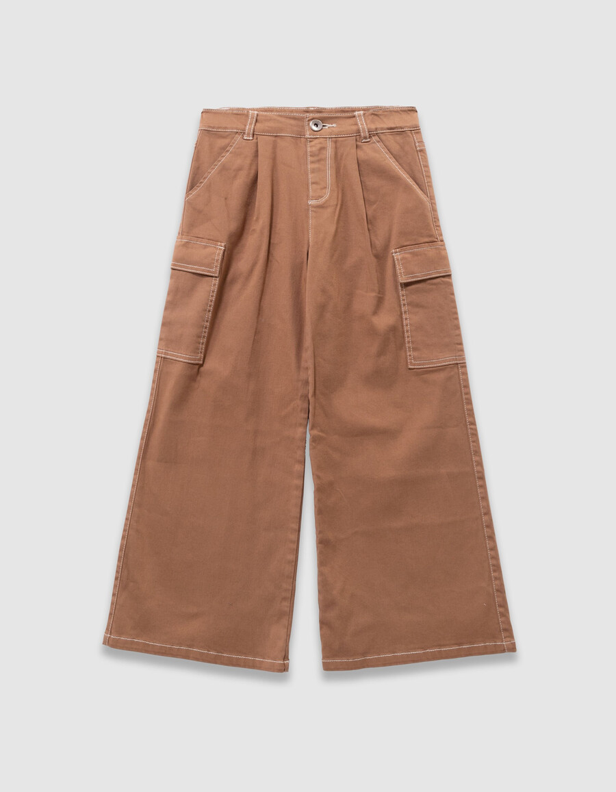 vaqueros anchos estilo cargo color camel para niña