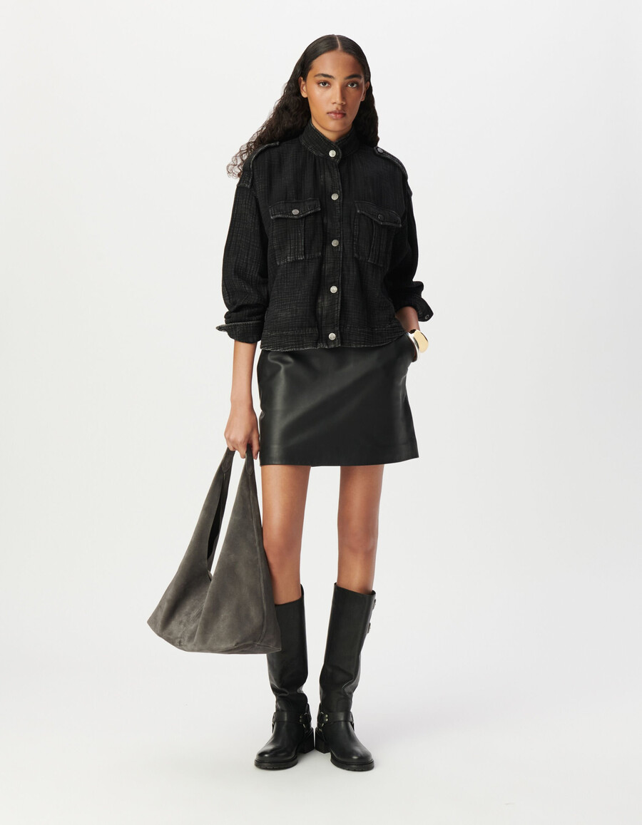 chaqueta oversize de gasa de algodón orgánico gris para mujer