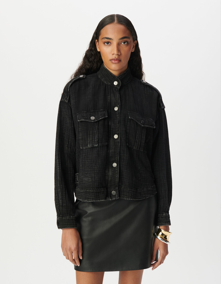 chaqueta oversize de gasa de algodón orgánico gris para mujer