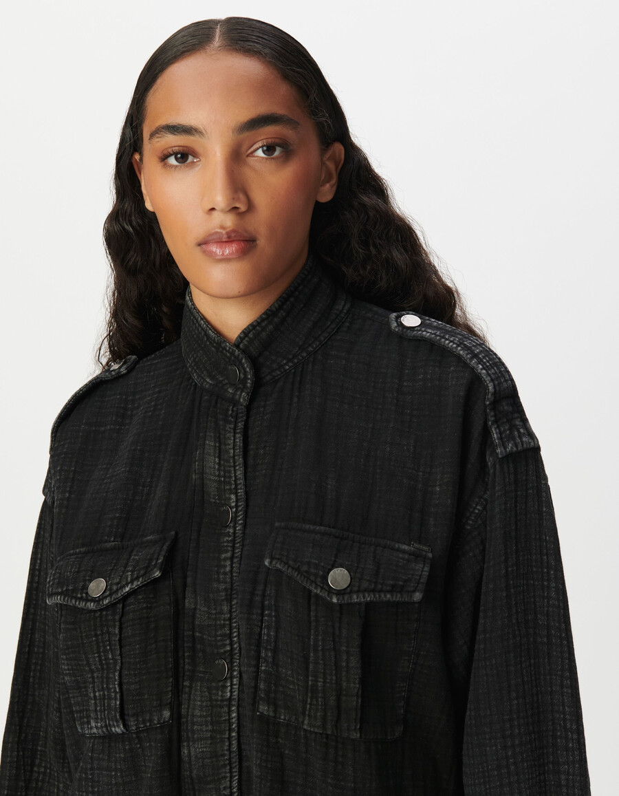 chaqueta oversize de gasa de algodón orgánico gris para mujer