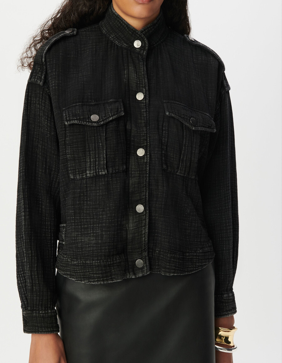 chaqueta oversize de gasa de algodón orgánico gris para mujer