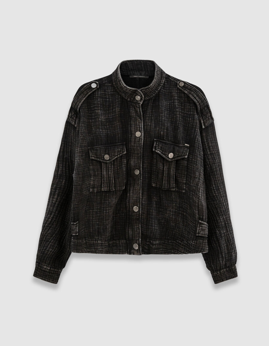 chaqueta oversize de gasa de algodón orgánico gris para mujer