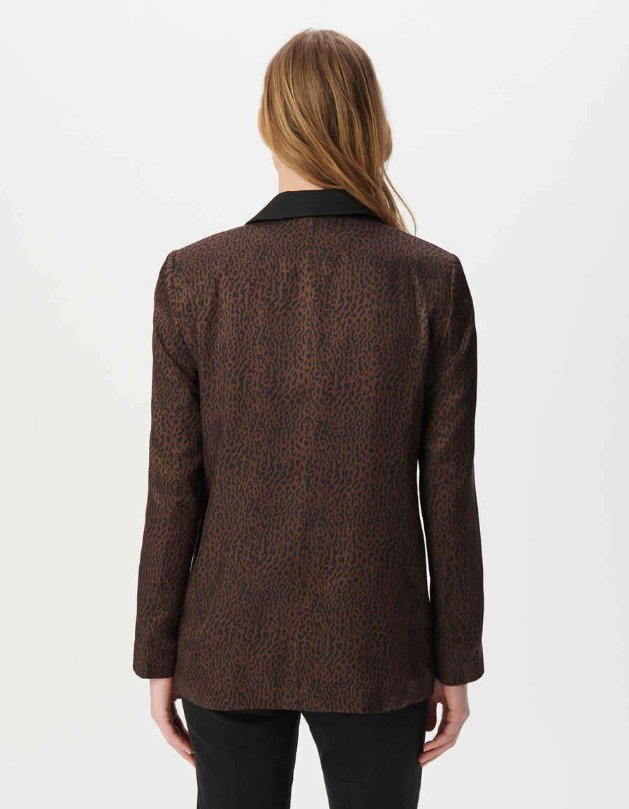 chaqueta de traje marrón para mujer con estampado de leopardo
