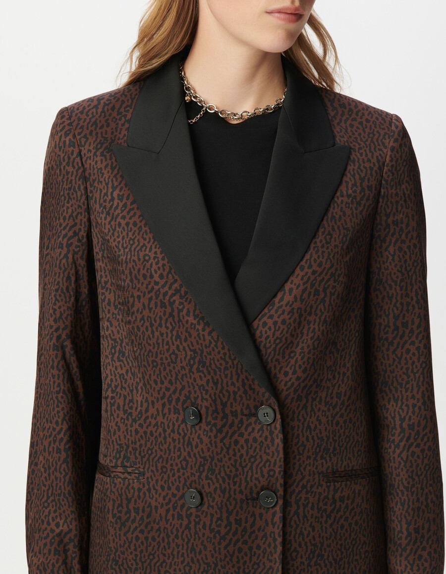 chaqueta de traje marrón para mujer con estampado de leopardo