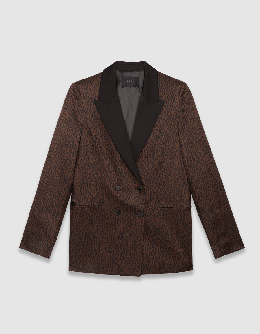 chaqueta de traje marrón para mujer con estampado de leopardo