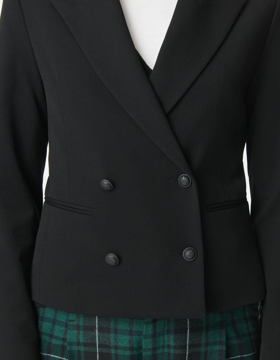chaqueta corta negra cruzada para mujer