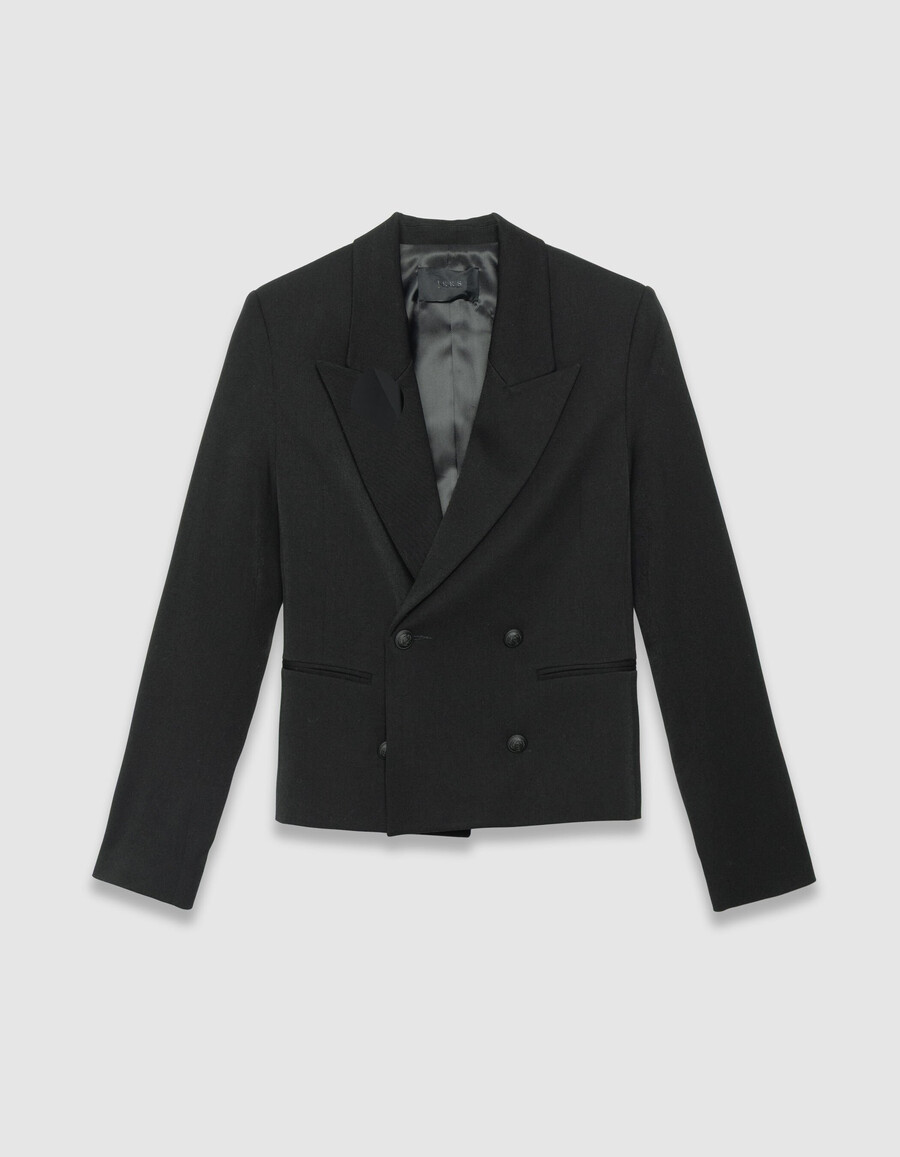 chaqueta corta negra cruzada para mujer