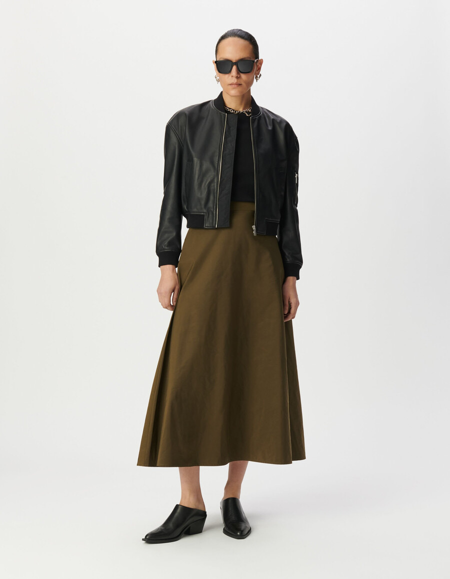 chaqueta bomber oversize de cuero negro para mujer