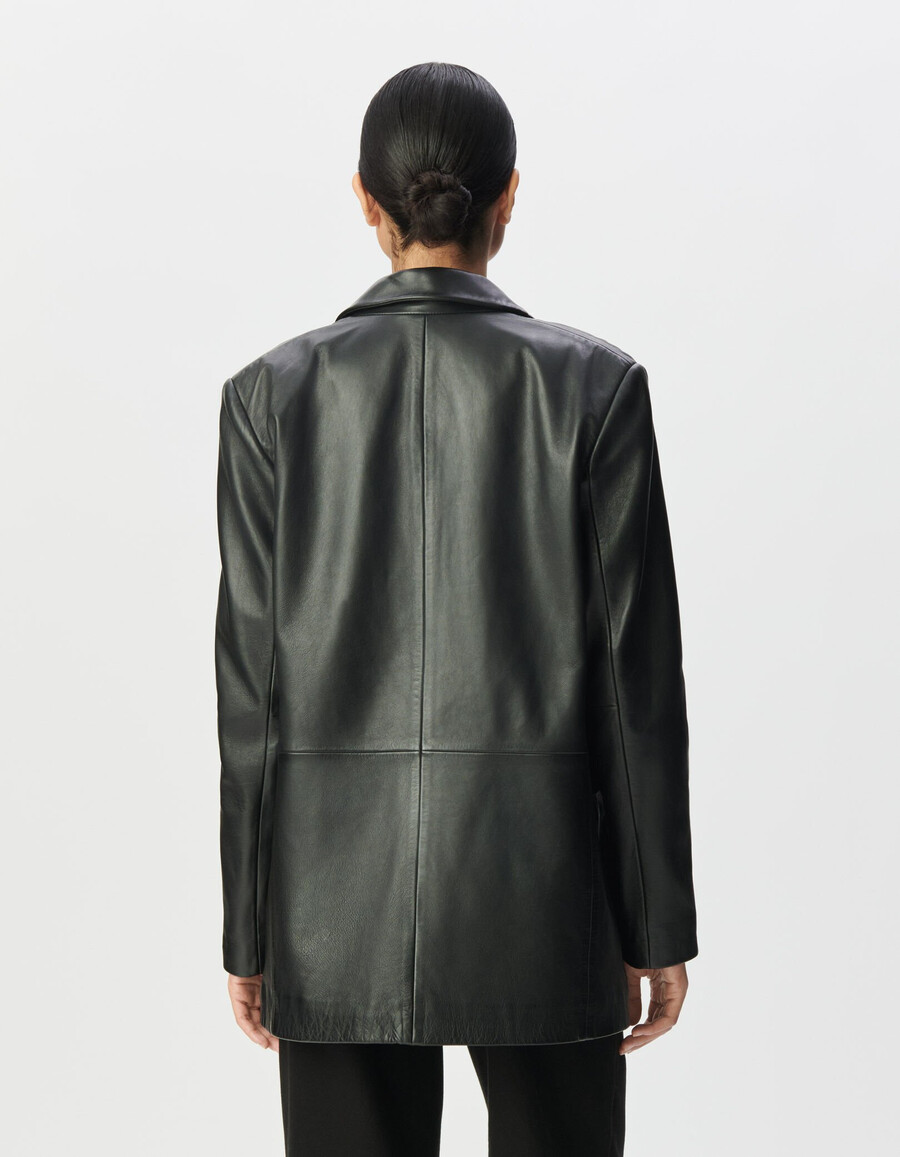 chaqueta de traje oversize de cuero negro para mujer