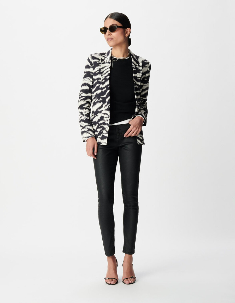 chaqueta de traje con estampado de cebra negra para mujer