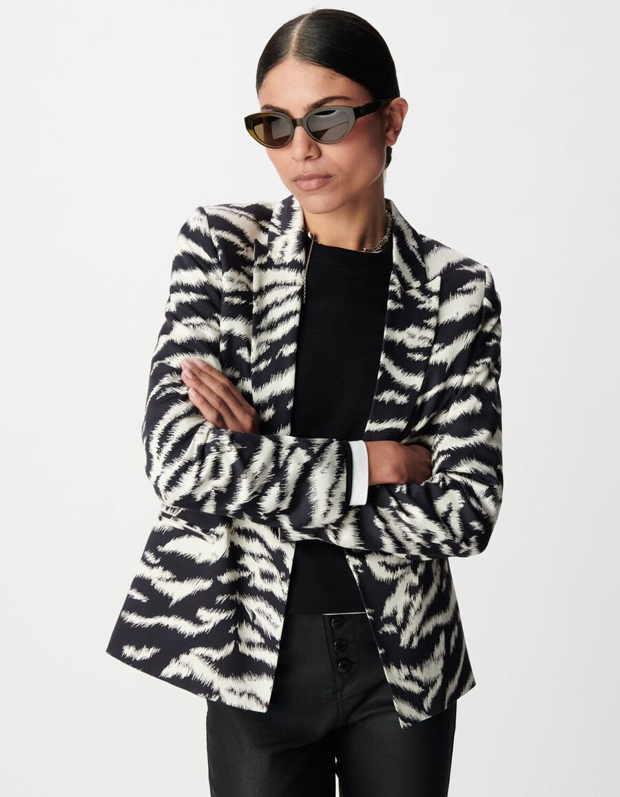 chaqueta de traje con estampado de cebra negra para mujer
