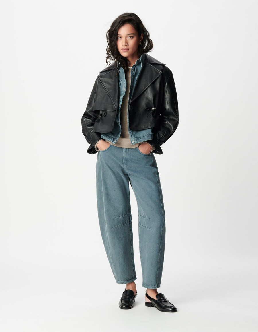 chaqueta de cuero negra de gran tamaño para mujer