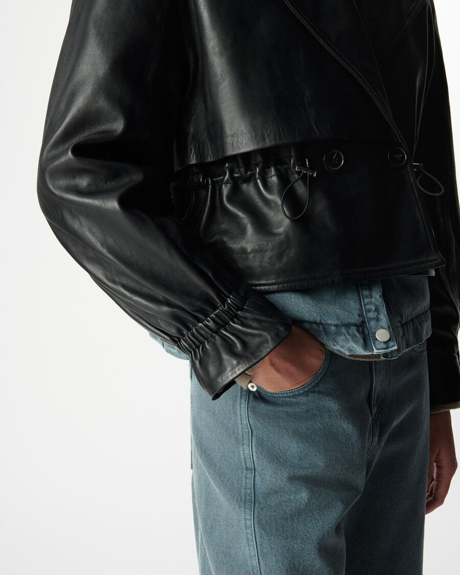 chaqueta de cuero negra de gran tamaño para mujer