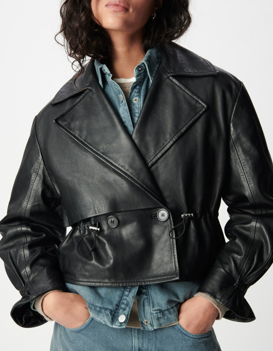 chaqueta de cuero negra de gran tamaño para mujer