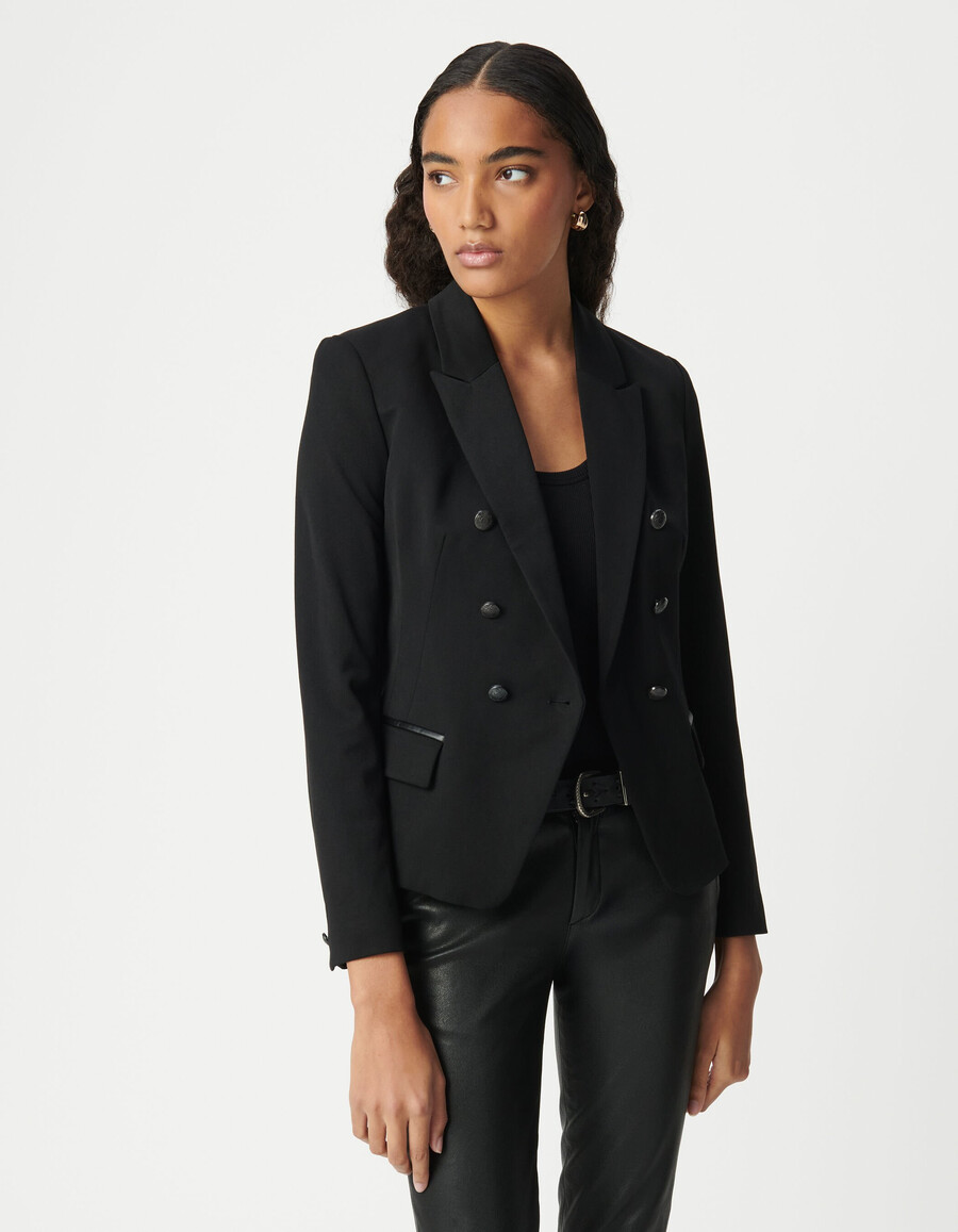 chaqueta negra cruzada de sastre para mujer