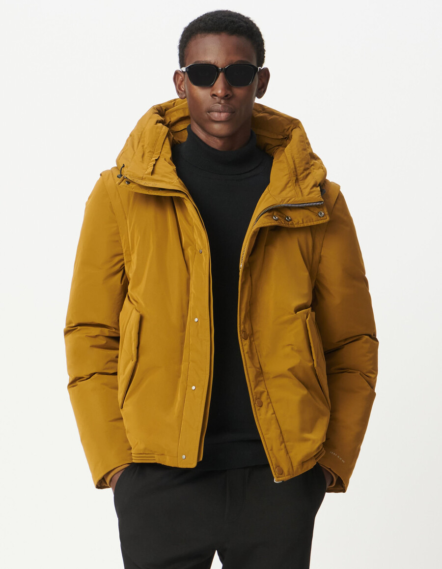 chaqueta acolchada impermeable amarilla para hombre