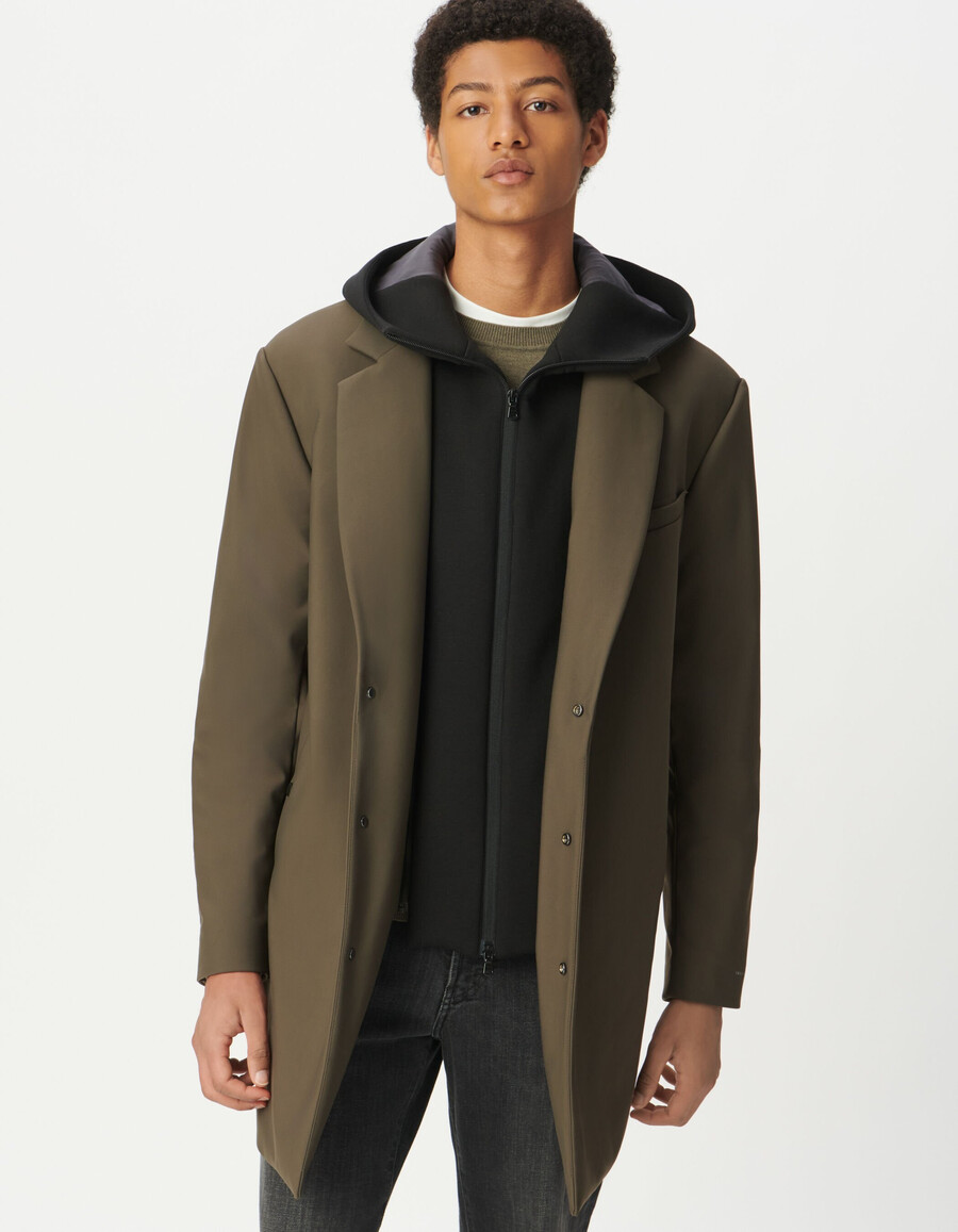 parka beige para hombre con forro negro extraíble de fácil cuidado