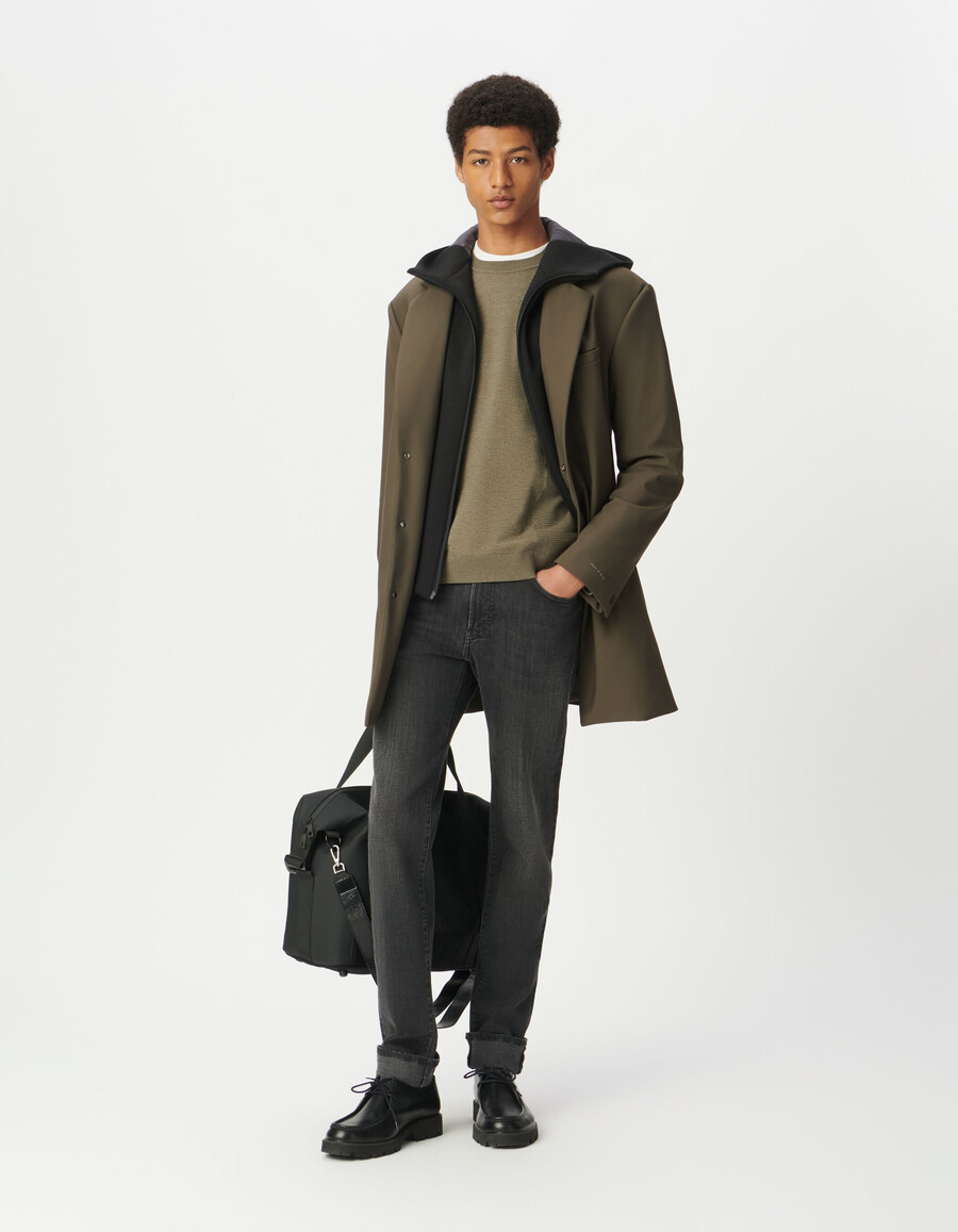 parka beige para hombre con forro negro extraíble de fácil cuidado