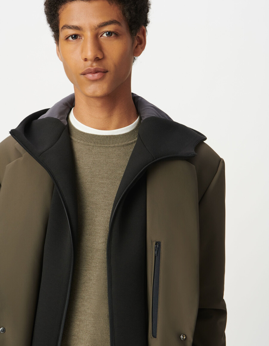 parka beige para hombre con forro negro extraíble de fácil cuidado