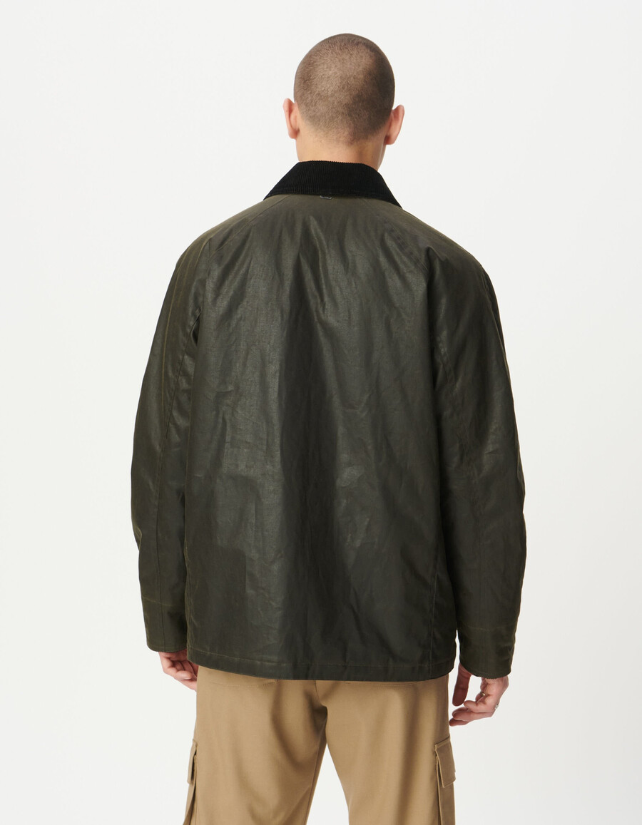 parka de tela encerada con múltiples bolsillos para hombre