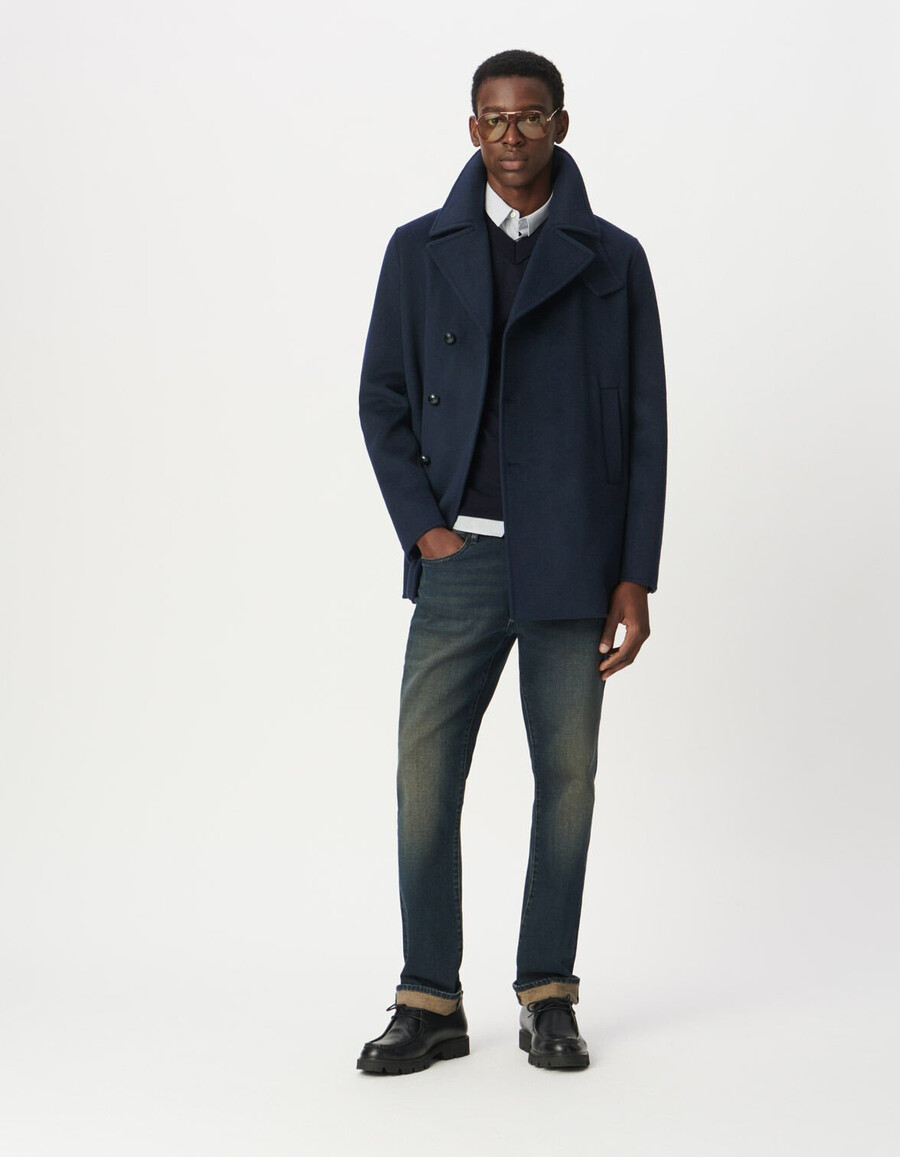 hombre peacoat van marineblauwe wol