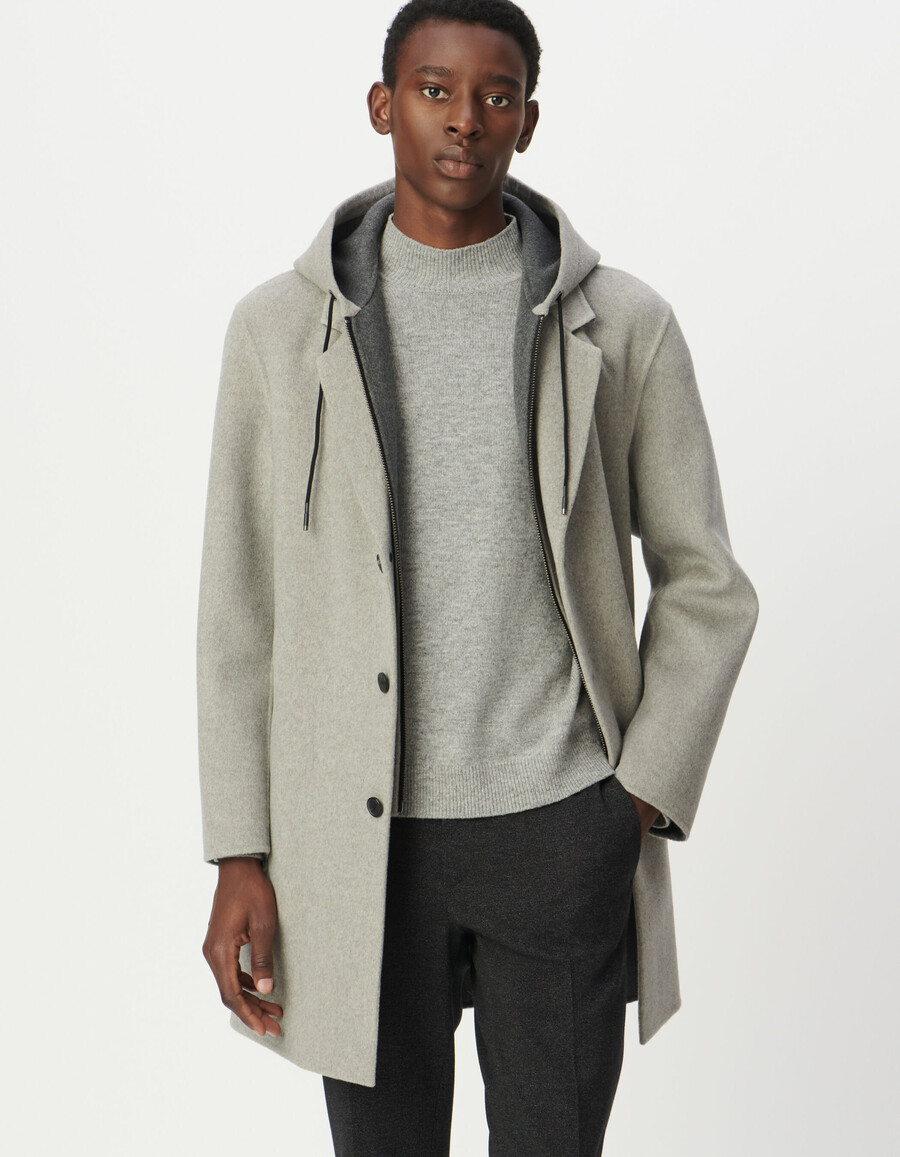 abrigo gris para hombre con capucha desmontable