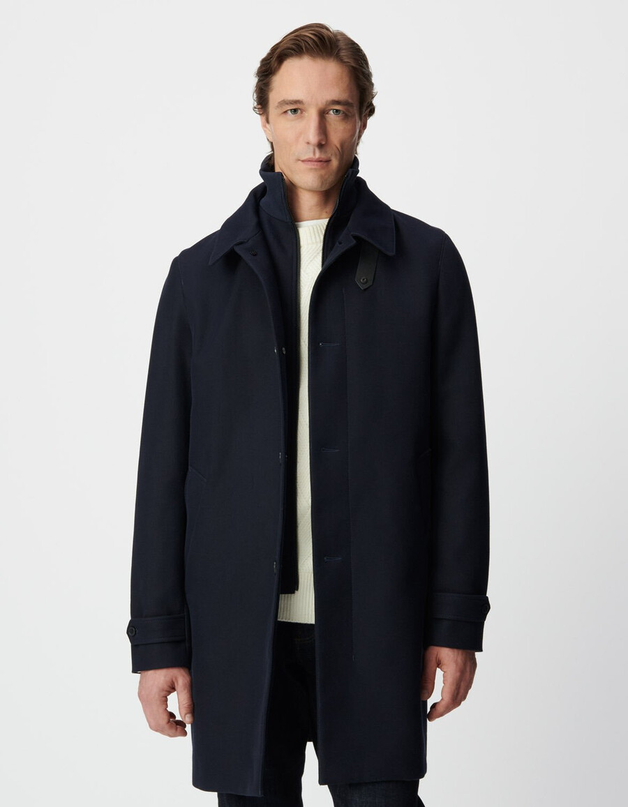 gabardina azul para hombre con forro extraíble