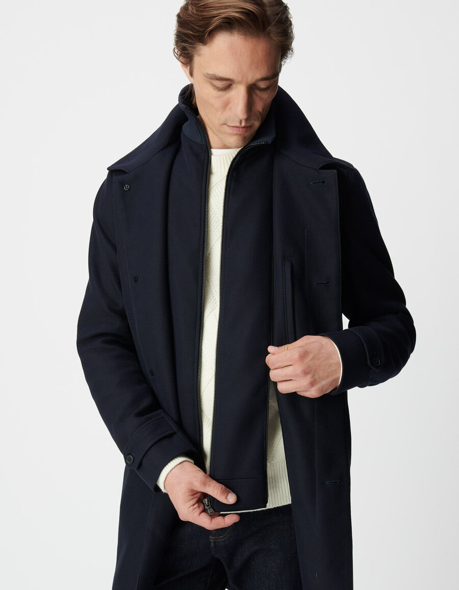 gabardina azul para hombre con forro extraíble