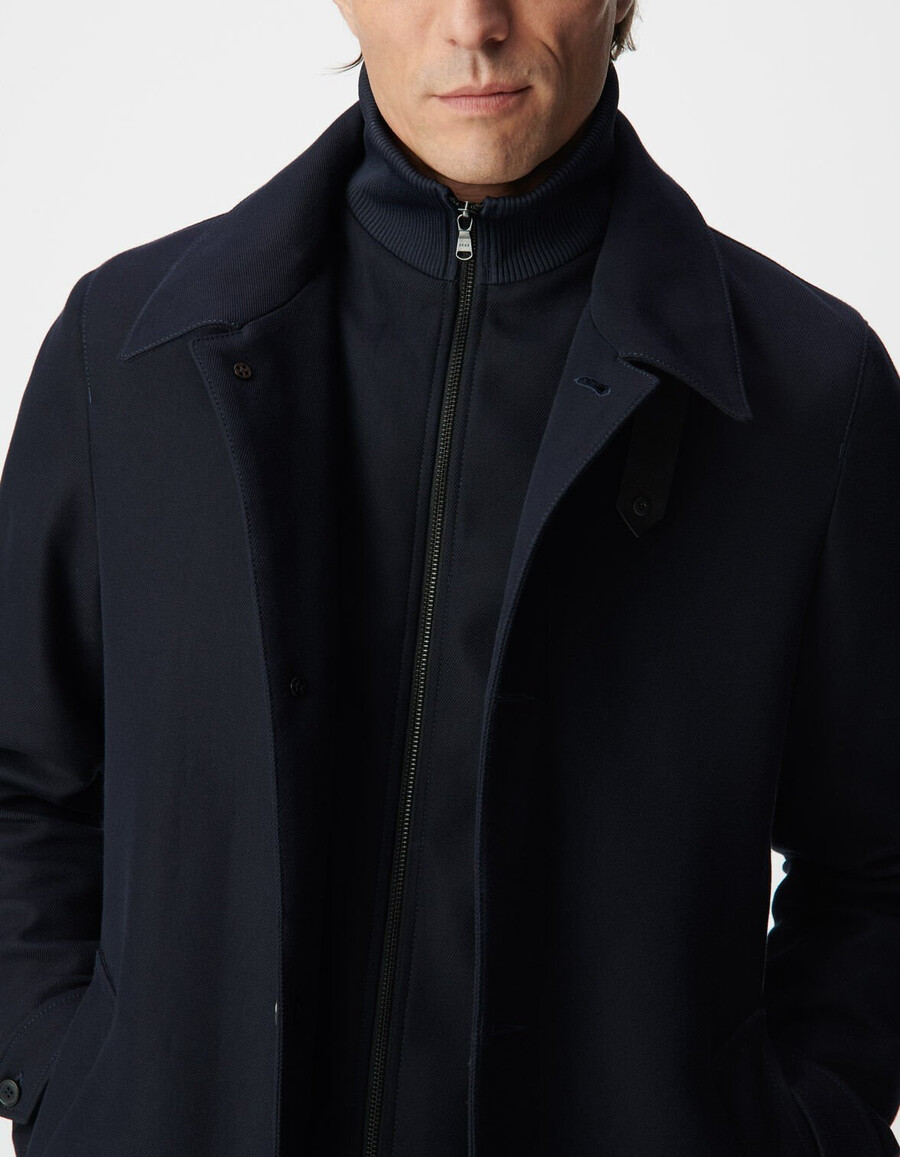 gabardina azul para hombre con forro extraíble