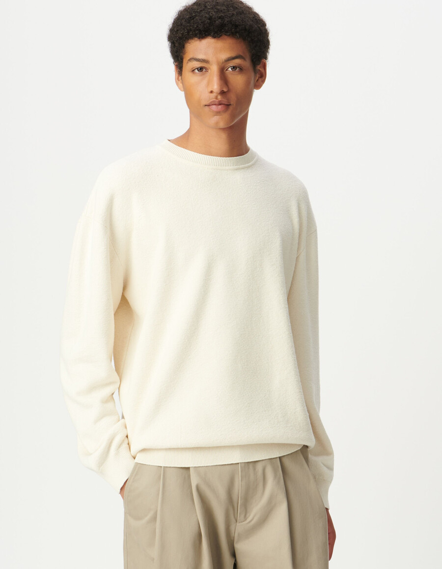 sudadera de punto color crudo con forro de bouclette para hombre