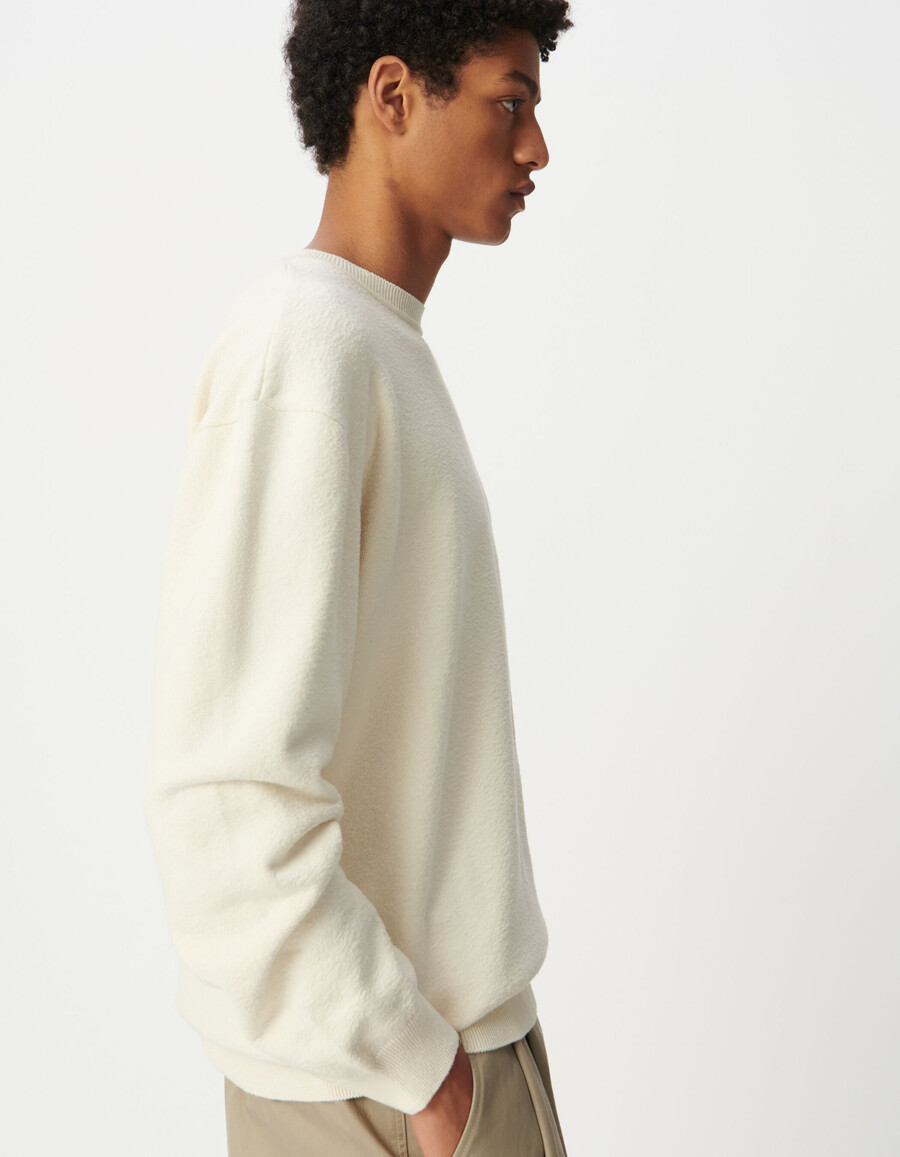 sudadera de punto color crudo con forro de bouclette para hombre