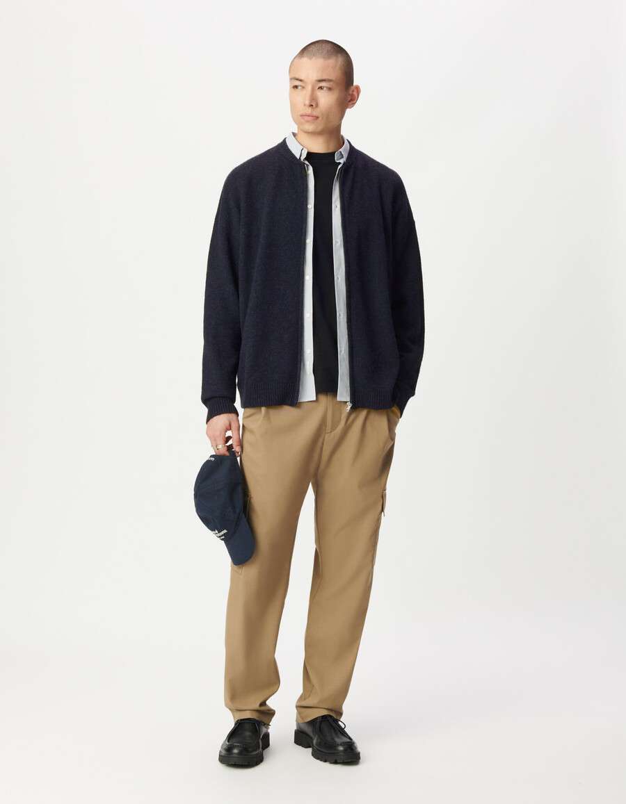 cárdigan de punto azul marino con cremallera para hombre