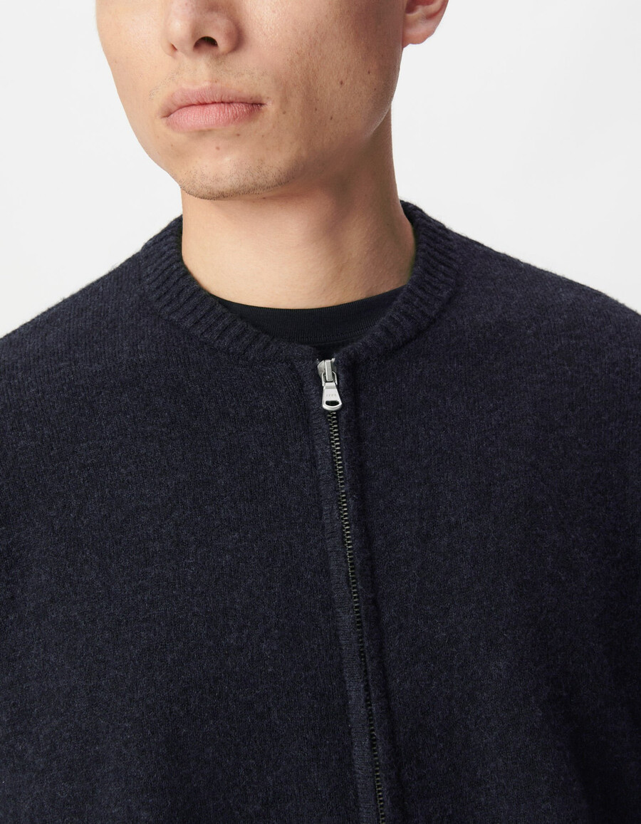 cárdigan de punto azul marino con cremallera para hombre