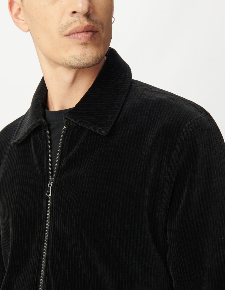 cárdigan de punto de pana negro con cremallera para hombre