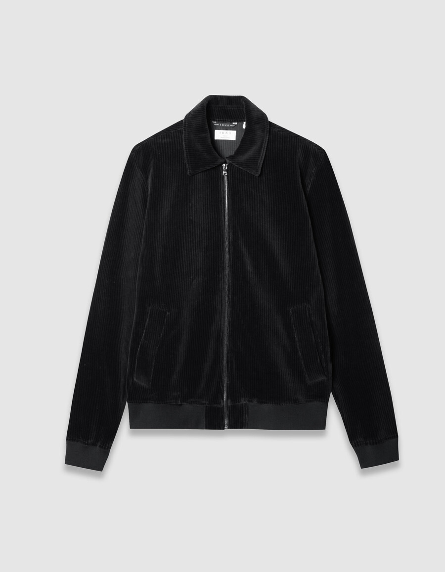 cárdigan de punto de pana negro con cremallera para hombre